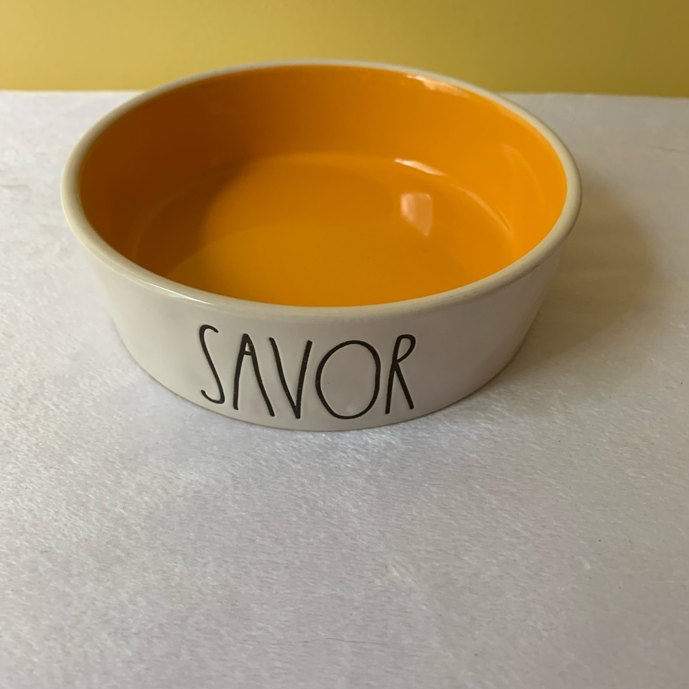 Rae Dunn Savor Cat Dish Orange Inside